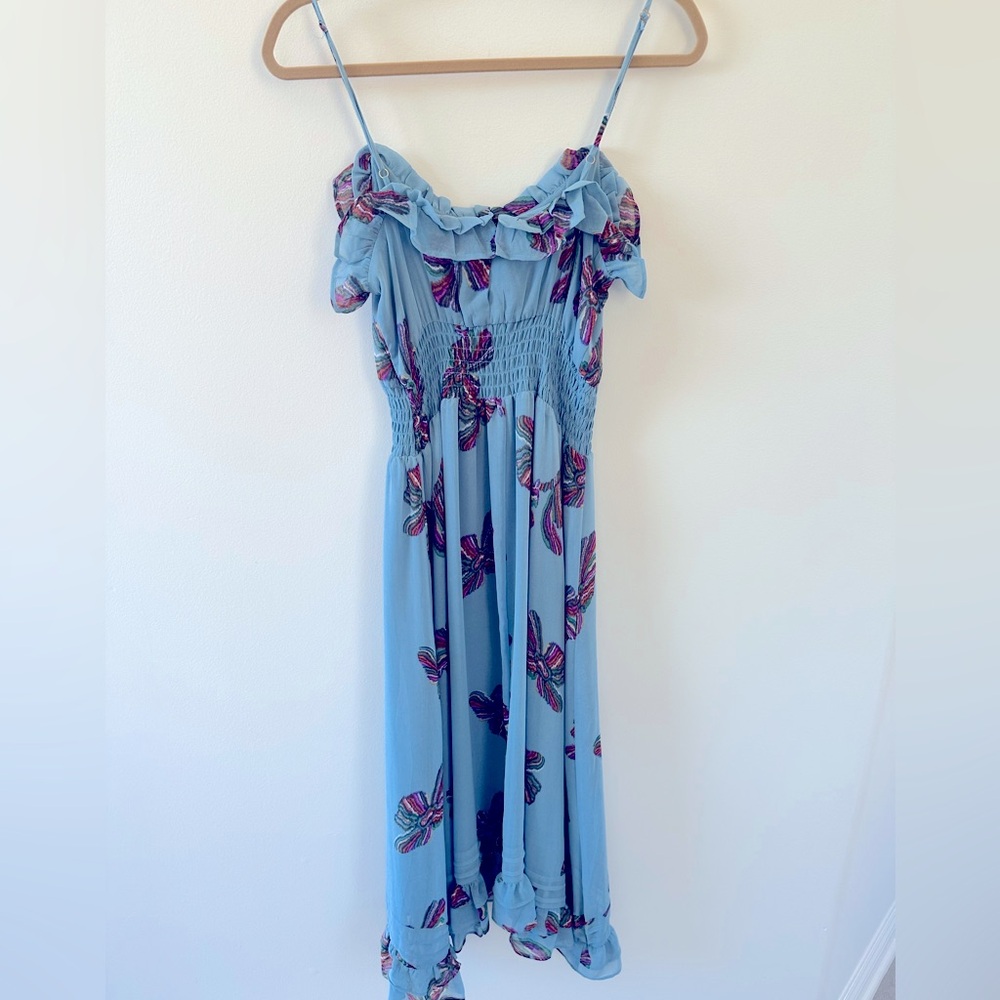 Patterson J. Kincaid Originals Blue Ruffled Midi Flower Pattern Dress Size Small